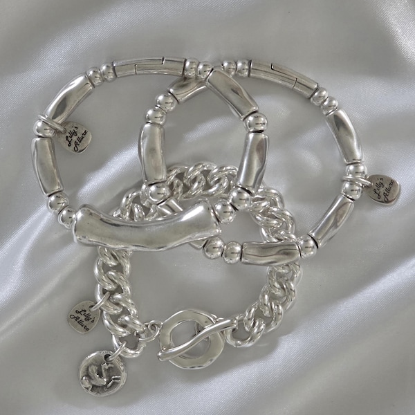 Chunky Sterling Silver Plated Bangle Set: Statement Bracelets