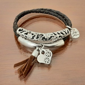 Leather Bracelet: Silver Tube, Hook & Eye Closure, Unique Design