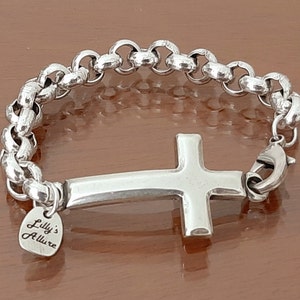 silver cross bracelet chunky chain rolo style sterling silver plated high quality  large sizes available for all best gift for everyone