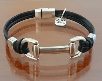 western jewelry equestrian bracelet leather and silver unique design safe closure easy to wear it  leather horse gift best gift for him