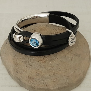 silver bracelet  for woman leather silver and Swarovski crystal double wrap leather unique design best gift for woman