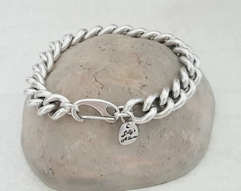 silver bracelet chunky chain curb style large size for men unique closure very easy to wear