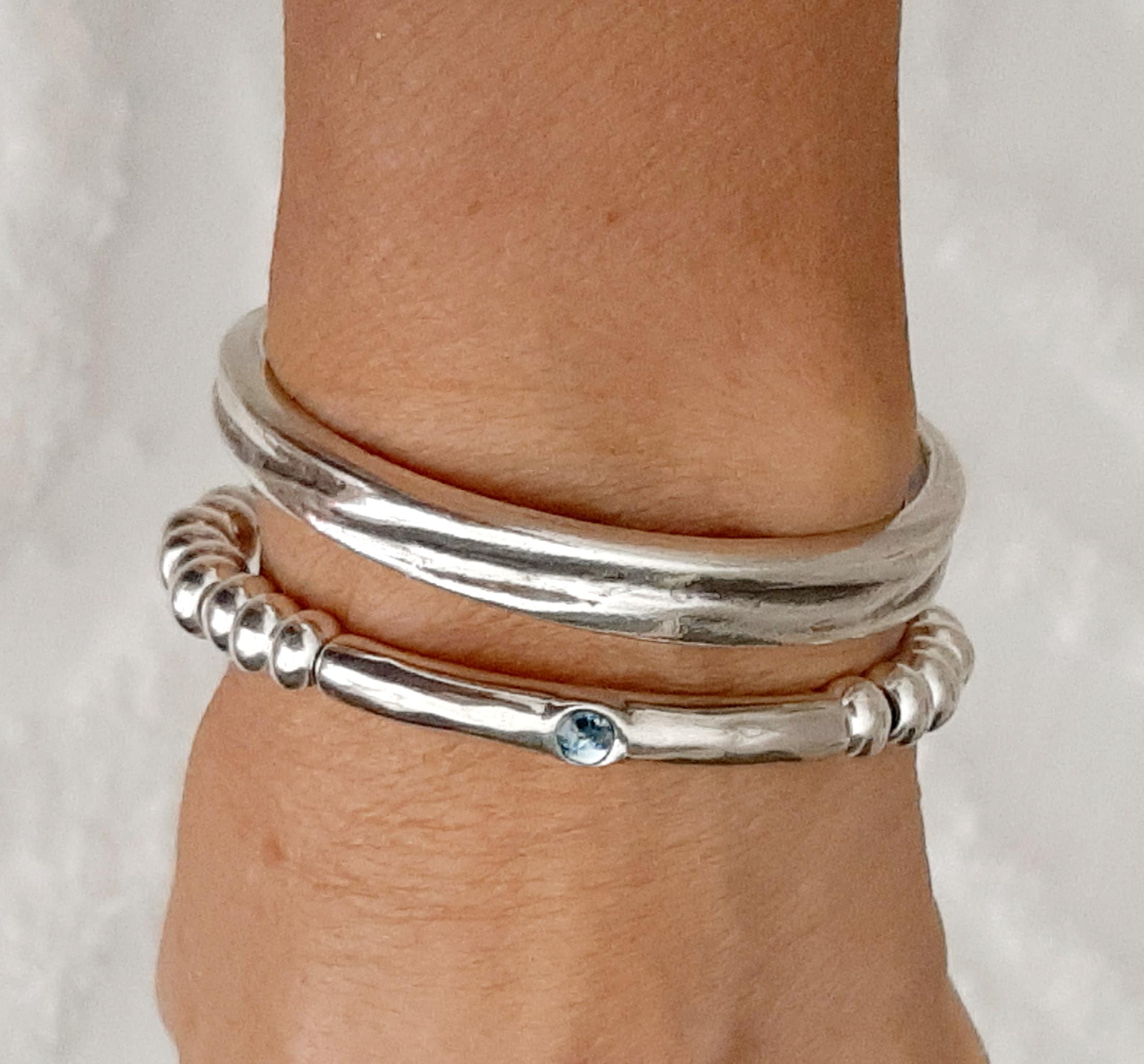 Silver Bangle for Woman Swarovski Crystal Bead and Open Bangle Adjustable Best Gift for Woman Easy Closure Wear Together or Separate Etsy Canada