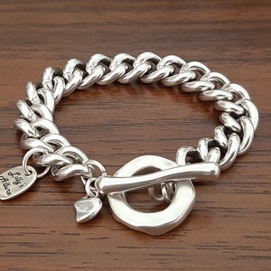 Chunky Sterling Silver Plated Toggle Bracelet: Chain Link Curb Style