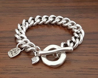 Silver bracelet for woman chain & link chunky silver toggle bracelet  large bracelet or small bracelet can combine with others bracelets