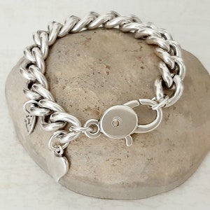 chunky chain bracelet for women chunky silver bracelet curb solid chain & link 10mm x 15mm  silver plated  unique lobster closure