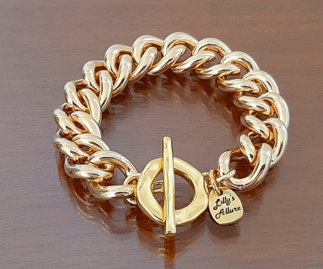 Large Chain Link Bracelet for Women Chunky Chain 18k Gold Filled 24K