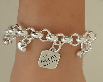 charms bracelet for mom rolo chain silver plated lobster clasp easy to wear for everybody best gift for mothers day mom love