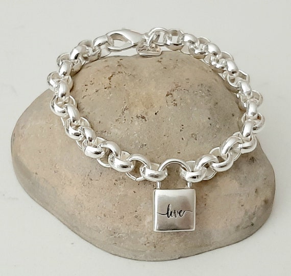 Stackable Sterling Silver Plated Padlock Bracelet: Elegant Rolo Chain Design