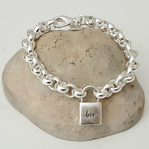 Sterling Silver  bracelet : Elegant Rolo Chain and padlock silver plated
