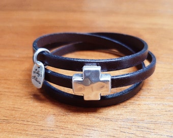 Bracelet for Woman or Men Leather and Magnetic Cross Unique Design