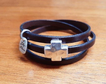 bracelet for woman or men leather and magnetic cross unique design looks great on small wrist or large wrist best gift for woman