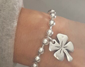 Silver Bracelet Four-leaf Clover Charm Symbols of Faith Love