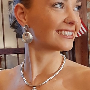 Hammered sterling Silver Plated Necklace and Earrings Set