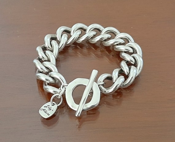 Silver Bracelet for Woman Chunky Chain Link Hammered Toggle Unique Design Curb Silver Chain Great on Small Wrist or Large Best Mom Gift Etsy Australia
