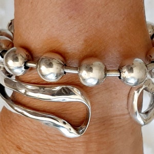 silver bracelet for women chunky balls 10mm round silver plated cuff bracelet silver bangle pewter silver plated 2 microns unique Set 2 Balls/Cuff