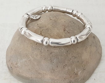 silver bangle for woman bone style tubes silver plated unique design very secure closure best gift for woman statement bracelet