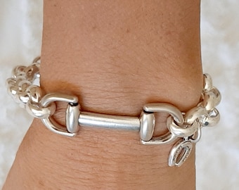 equestrian bracelet for woman rolo 9mm round sterling silver plated high quality lobster closure very easy wear  best gift for valentines