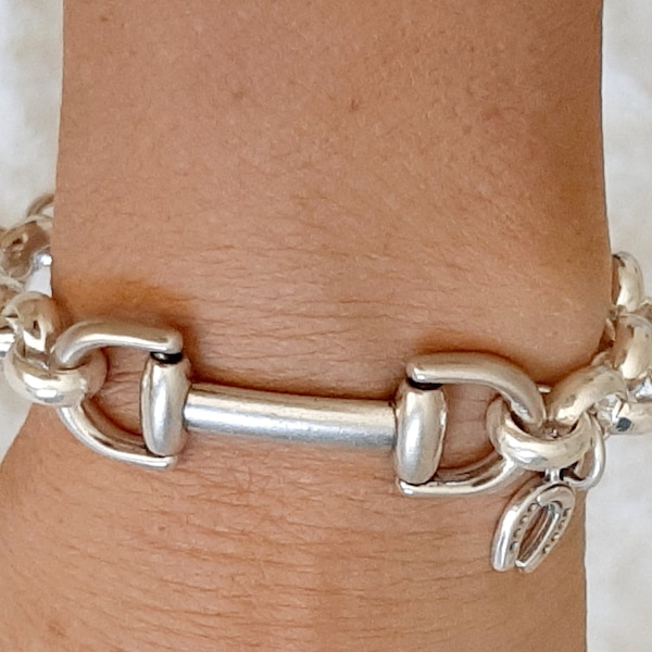 silver bracelet for woman equestrian bracelet chain rolo 9mm round silver plated high quality lobster closure very easy wear it as statement