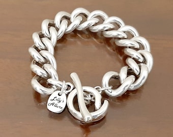 silver bracelet for women handmade by a large chain & link solid unique toggle closure looks great on any size wrist best mothers day gift