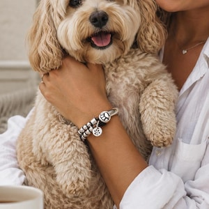 Stackable Sterling Silver Plated Bangle Bracelet: Dog & Cat Lover's