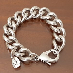 silver bracelet for woman chain & link bracelet chunky lobster closure simple easy to wear  chunky large chain best gift for her or him