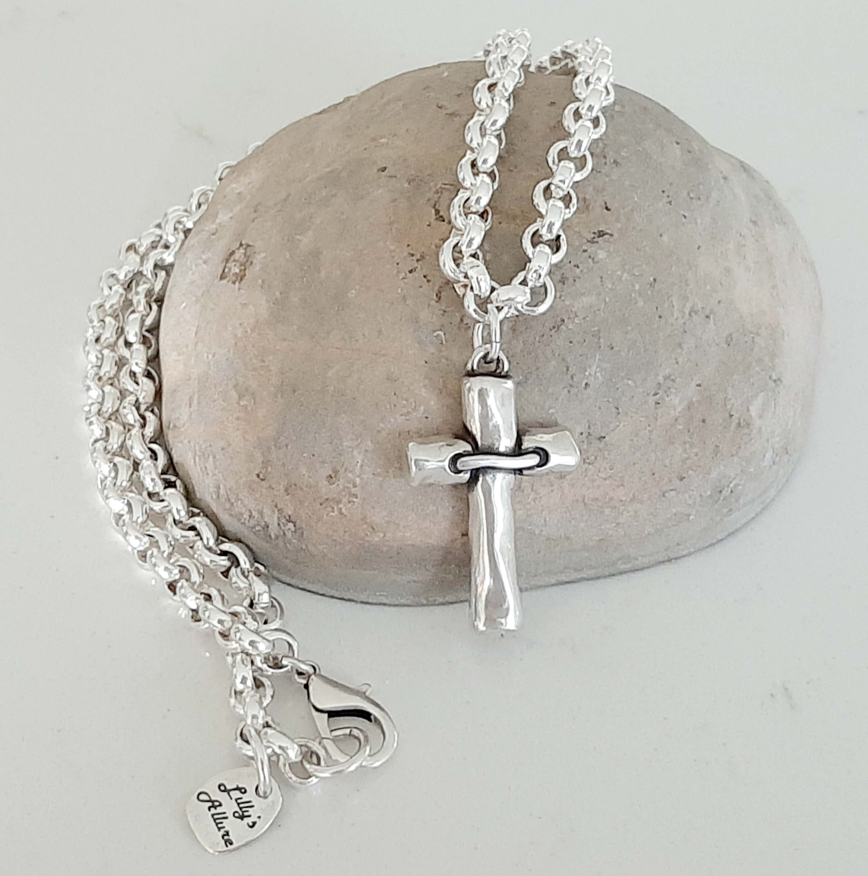 Chunky Cross Necklace: Sterling Silver Plated Rolo Chain