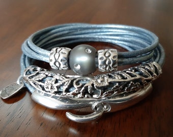 bracelet for woman wrap leather unique design silver hook and eye easy to wear great on small wrist or large wrist best gift for woman