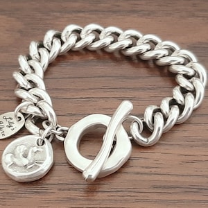 Chunky Sterling silver Plated Curb Chain Bracelet: Pegasus Charm, Large Sizes