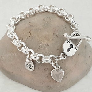 silver bracelet for woman locket bracelet silver chain rolo bracelet chunky deep silver plated nickel free charm bracelet best gift for her