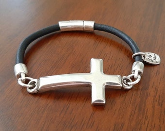 Leather cross bracelet for man cross leather bracelet Magnetic Clasp Bracelet man leather