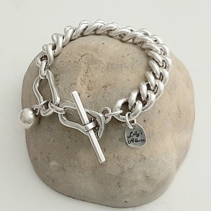 stackable Curb Chain sterling Silver plated Bracelet: Toggle Design, Everyday Jewelry