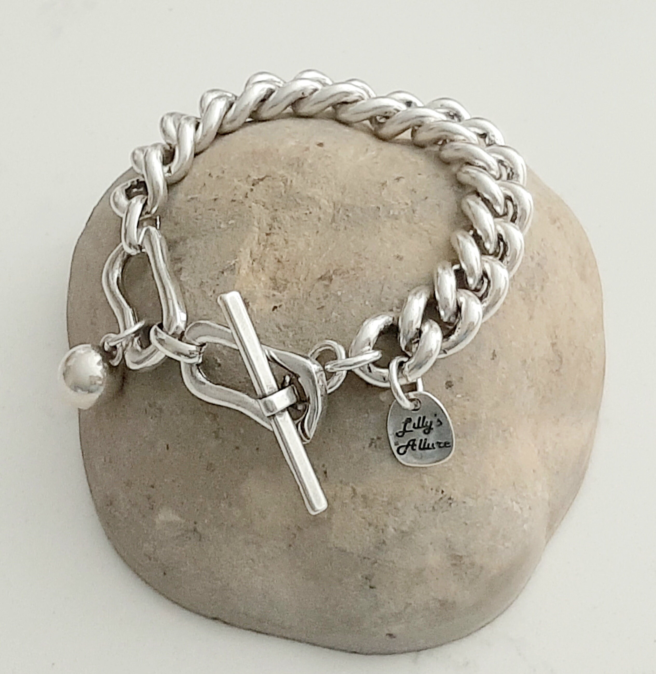 ブレスレット Curb Chain Bracelet with A13 Logo #5945 Cuban-Silver-_Hi-Res_-2_grande