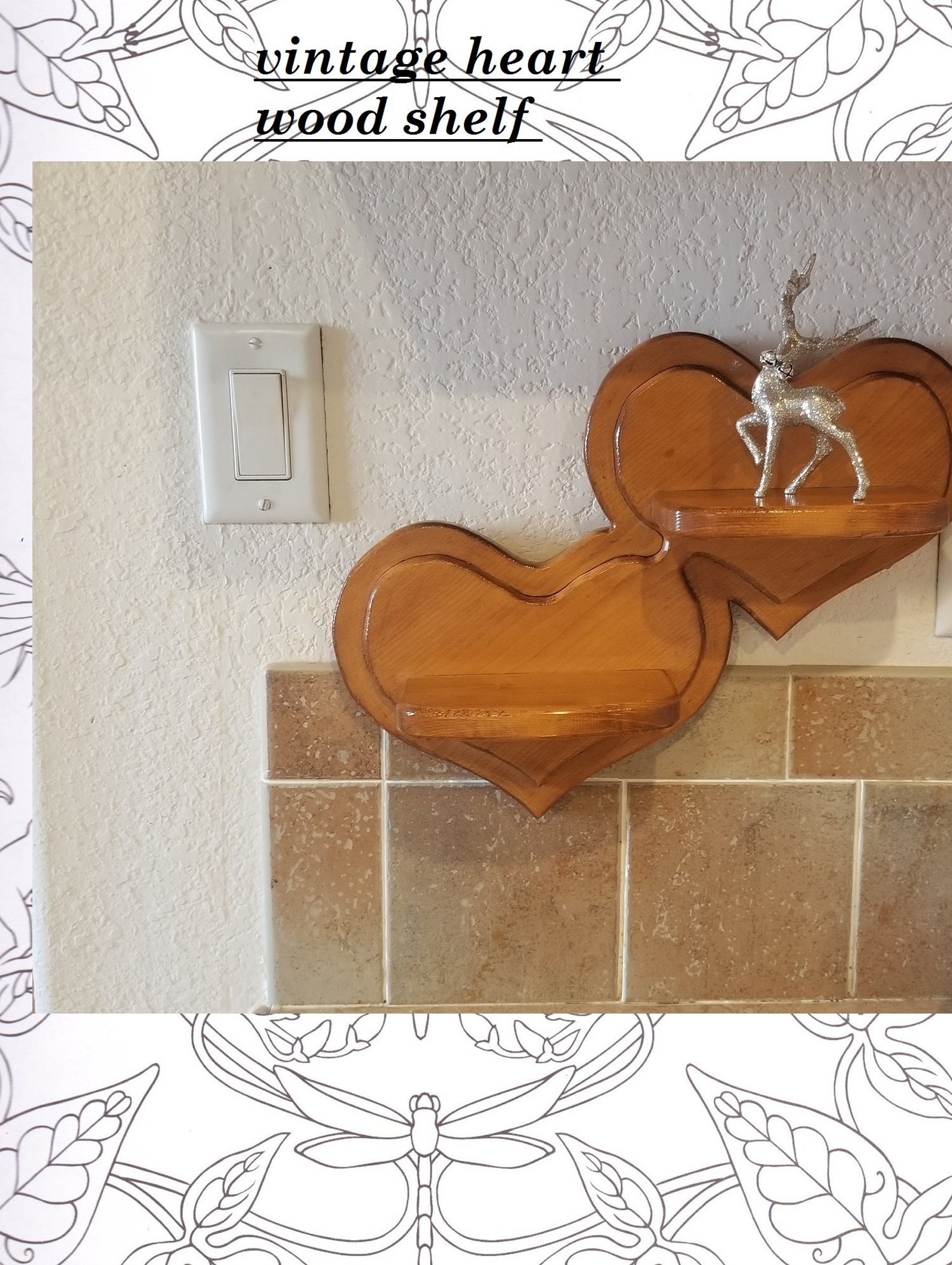 Vintage carved wood twoheart shelf. Etsy