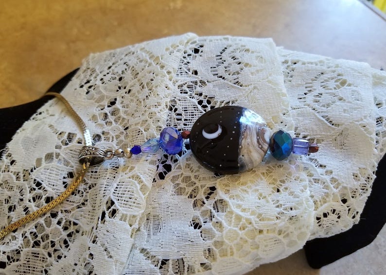 Moonlight lamp work pendant necklace with chain FREE shipping USA