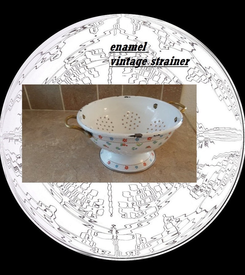 Vintage Colander enamel pretty flower design with handles made Etsy