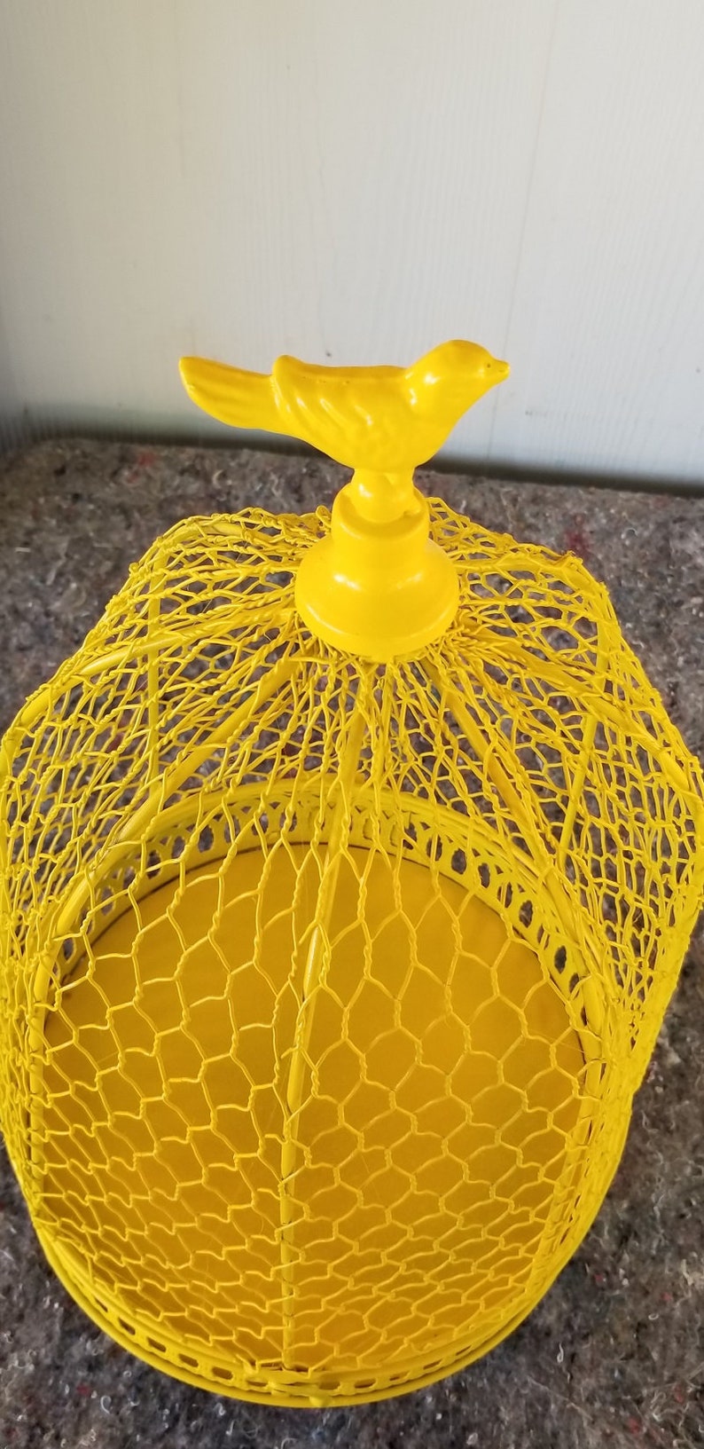 Bright yellow repainted vintage dome bird cage