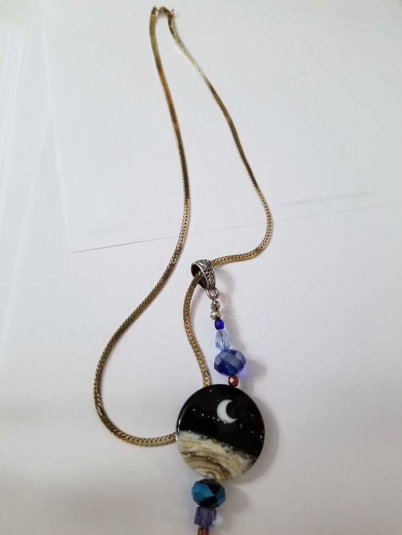 Moonlight lamp work pendant necklace with chain FREE shipping USA