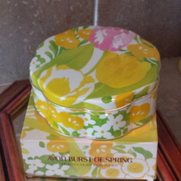 Avon  tin can Burst of spring beauty dust container