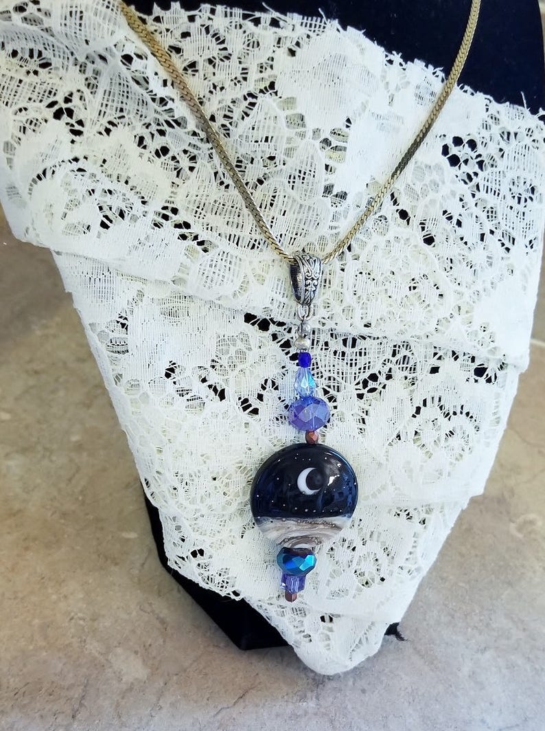 Moonlight lamp work pendant necklace with chain FREE shipping USA
