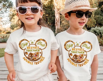 Chip n Dale Besties Together Double Trouble Shirt, Disney Besties Family Trip Tee, Mickey Ears Chipmunk Vacation T-Shirt, Disney Couple Gift