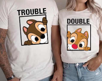 Trouble Double Matching Shirts, Disney Chip and Dale Tee, Cute Couple Shirts, Disney Family Trip Shirts, Funny Best Friend Tees, Disney Gift