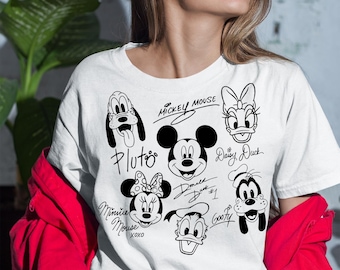 Camiseta de Mickey y sus amigos, camiseta de vacaciones familiares de Disney, camiseta de viaje a Disneyland, linda camiseta con boceto de Mickey, Minnie, Daisy, Donald, Goofy y Pluto, Disney