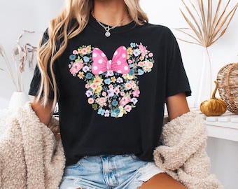 Minnie Mouse Floral Shirt, Disney Flowers Shirt, Disney Family Vacation Tee, Magic Kingdom Floral Mickey Head Shirt, Disneyworld Trip Gifts