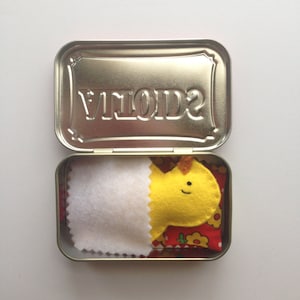 Pocket pal- Yellow Chick miniature toy up-cycled Red Altoids tin.