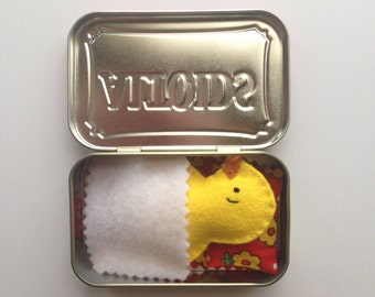 Pocket pal- Yellow Chick miniature toy up-cycled Red Altoids tin.