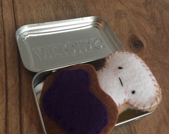 Pocket pal- Bread with pb&j miniature toy up-cycled Altoids tin.