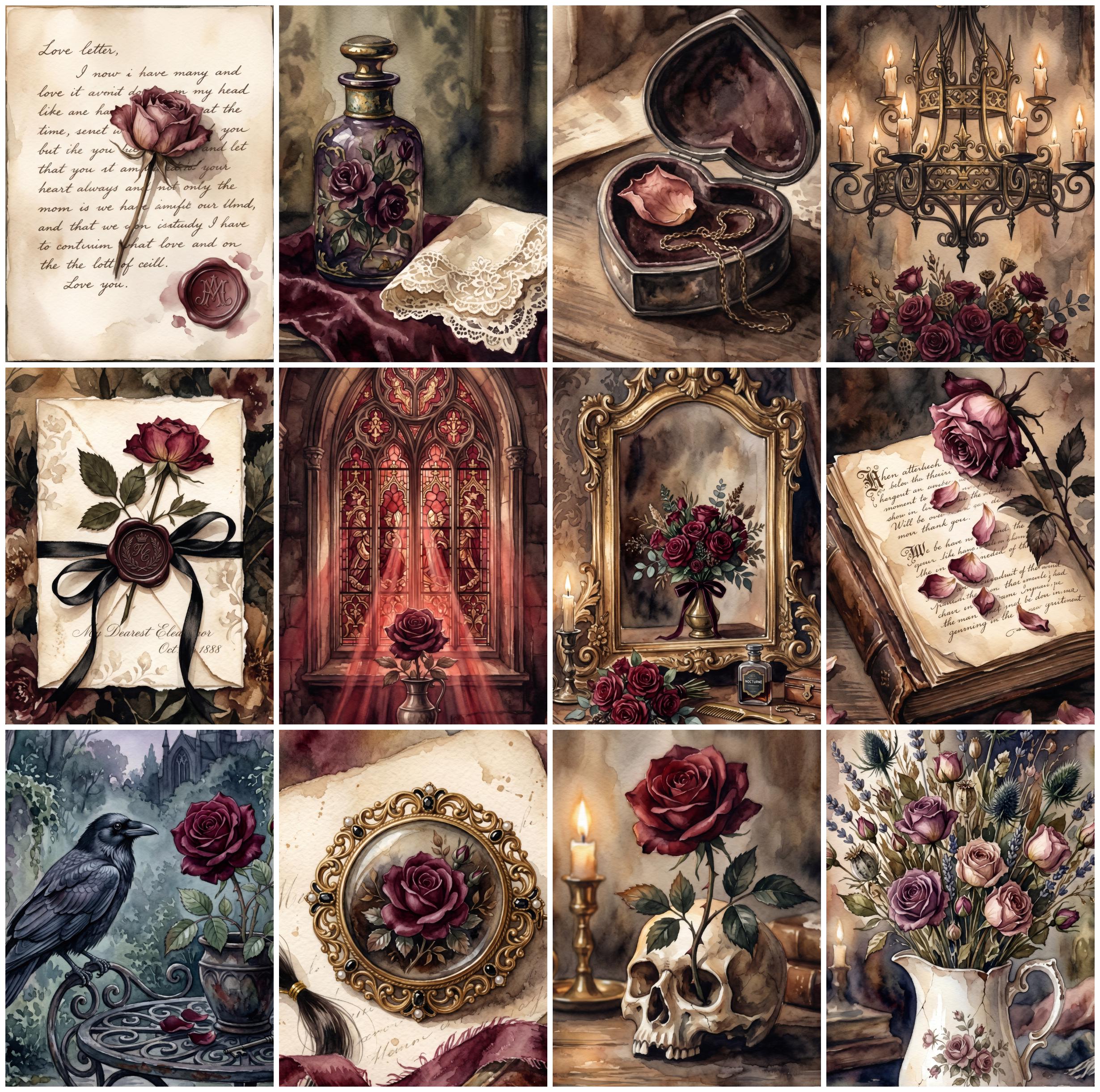 Printable Gothic Rose Junk Journal Pages, Vintage Victorian Scrapbook ...