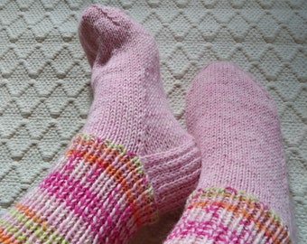 Wool socks Womens Girls boys Warm durable cozy handknit pink multicolor boot socks big size warm winter Gift idea Handmade in FINLAND