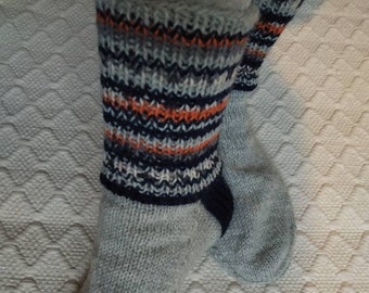 Wool socks mens Big size boot SOCKS light gray orange dark blue Handknitted Warm Durable Cozy winter Gift idea Handmade in  FINLAND